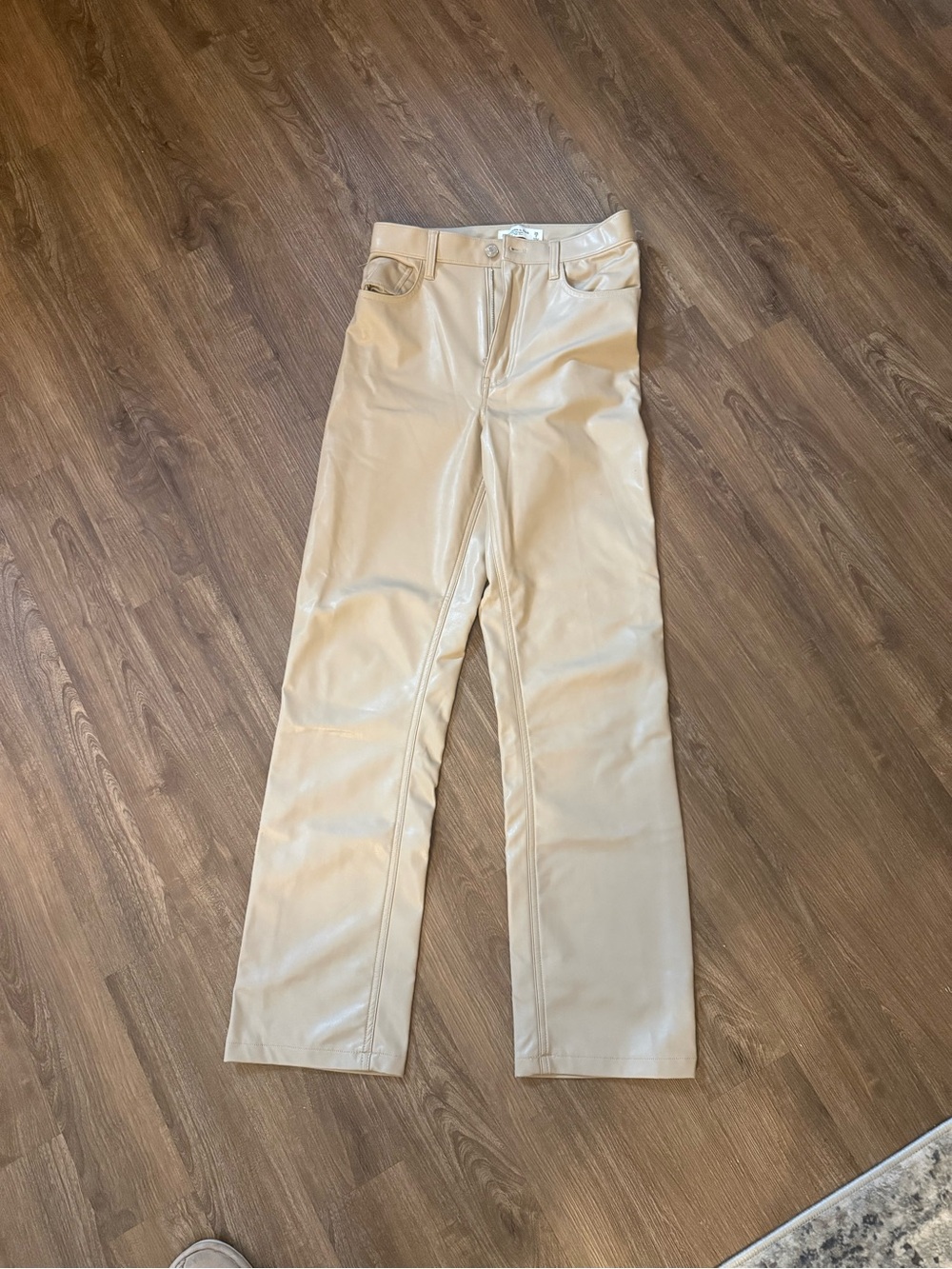Abercrombie & Fitch Beige Straight-Leg Faux Leather Jeans